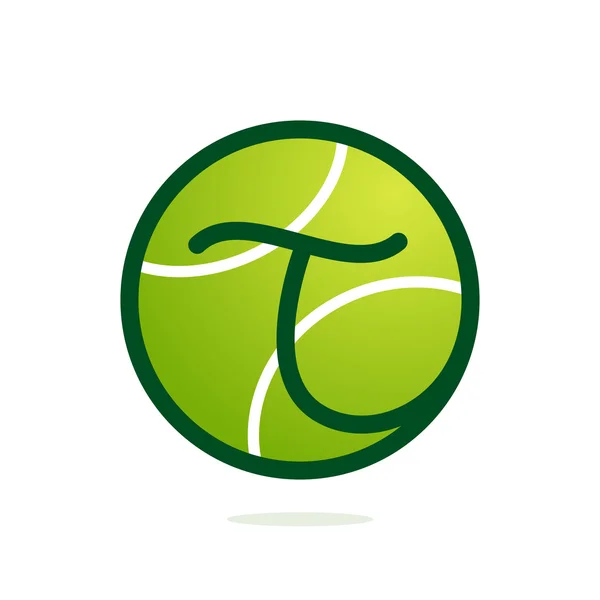 T Buchstabe Logo mit Tennisball. — Stockvektor