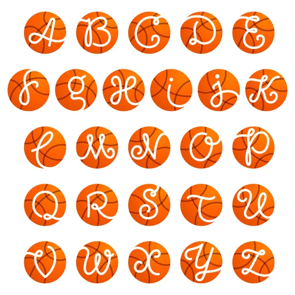 Логотипы букв алфавита с баскетбольным мячом . — стоковый вектор