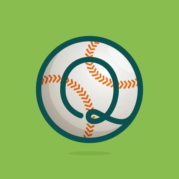 Q lettera logo con palla da baseball . — Vettoriale Stock