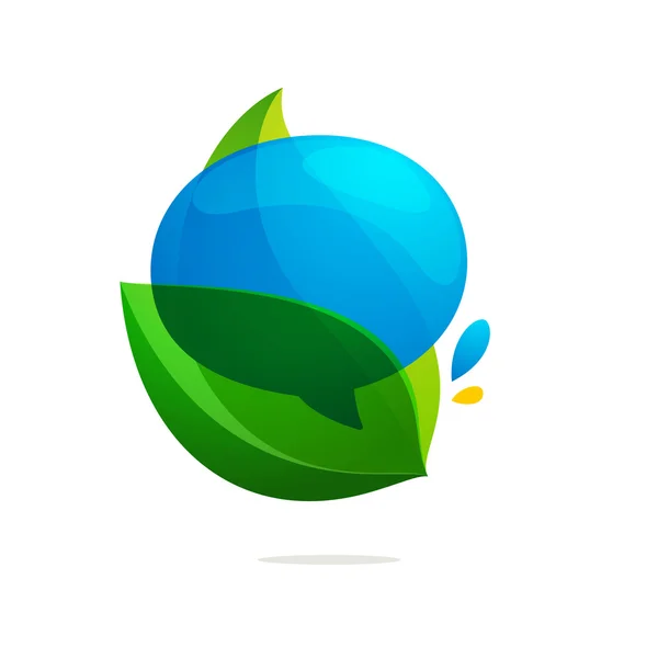 Tekstballon met groene blad logo. — Stockvector