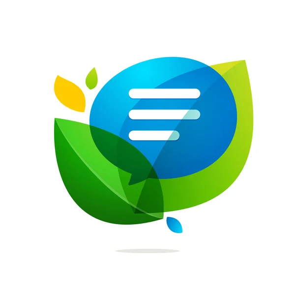 Tekstballon met groene blad logo. — Stockvector