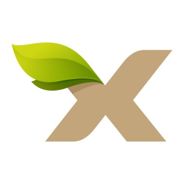 X harfi logosu ile yeşil yaprakları.
