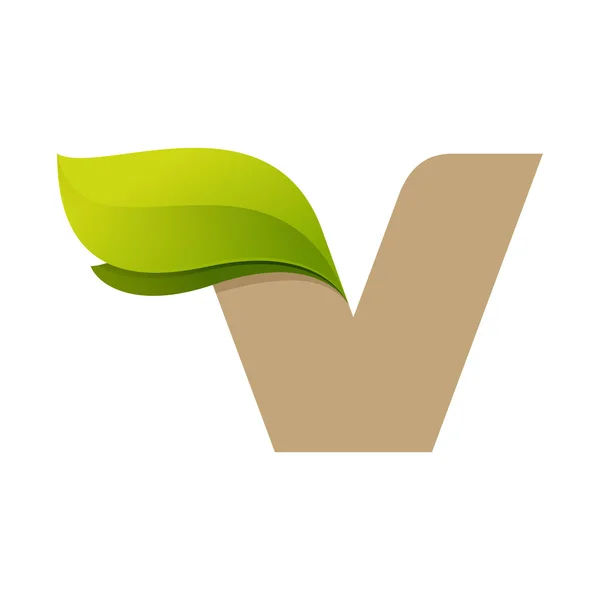 Logotipo de letra V com folhas verdes . — Vetor de Stock