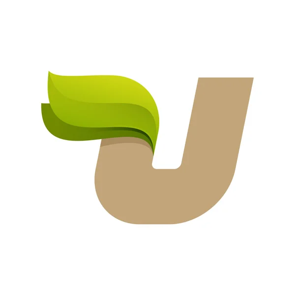 Logotipo de letra U con hojas verdes . — Vector de stock