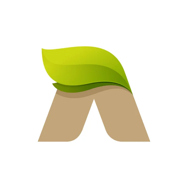 Bokstaven A logotyp med gröna blad. — Stock vektor