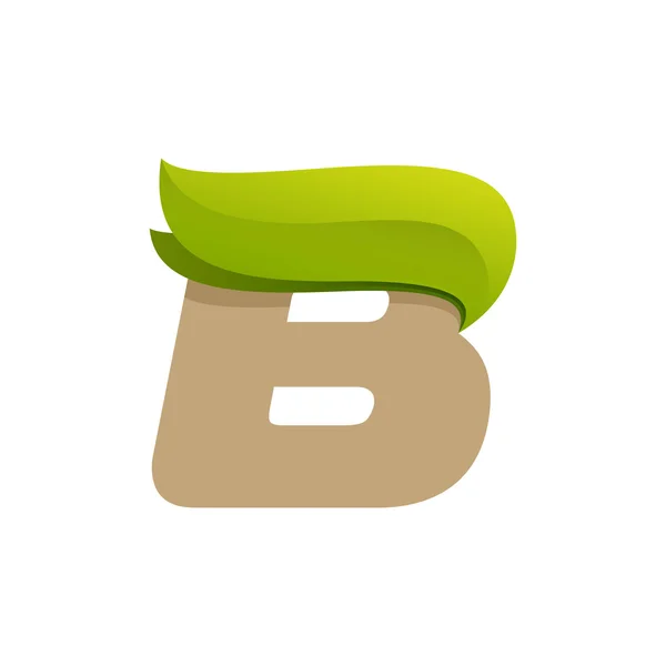 녹색 잎 B 문자 로고. — 스톡 벡터