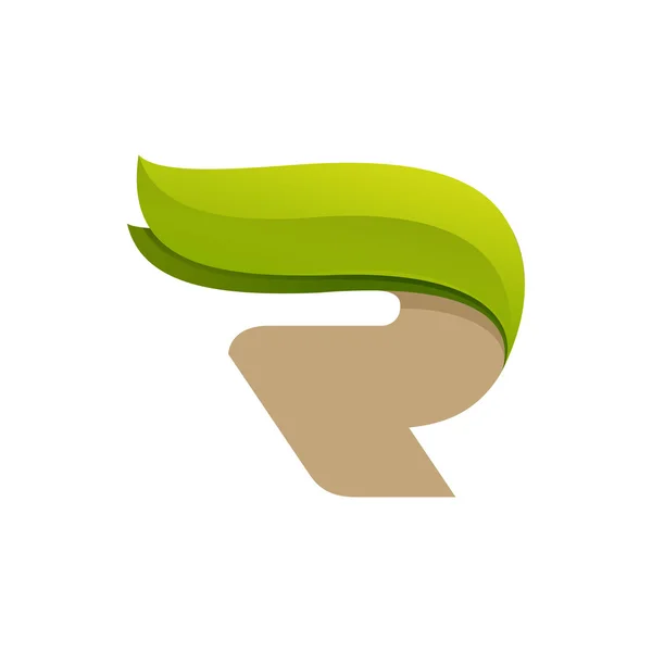 R brief logo met groene bladeren. — Stockvector