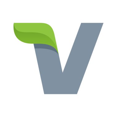 V harfi logosu ile yaprak yeşil.