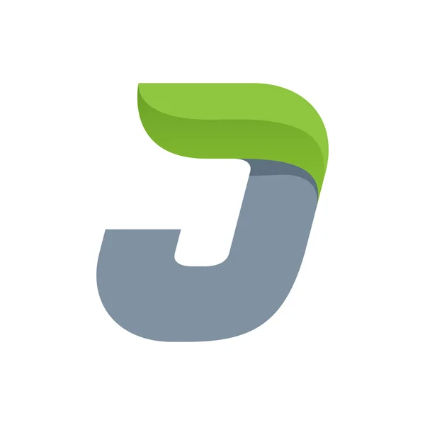 J brev logotyp med grönt blad. — Stock vektor
