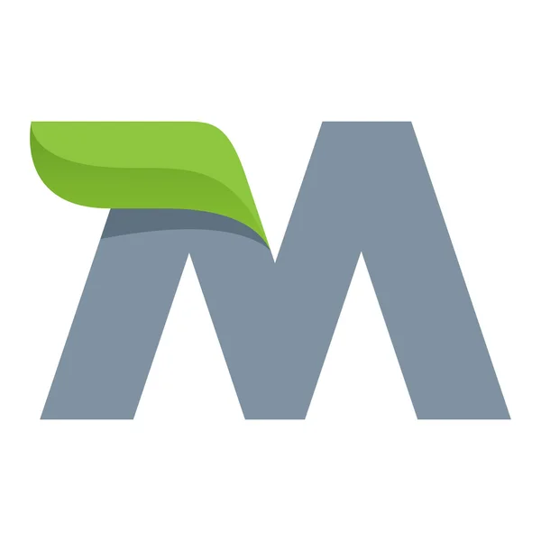 M lettre logo avec feuille verte . — Image vectorielle