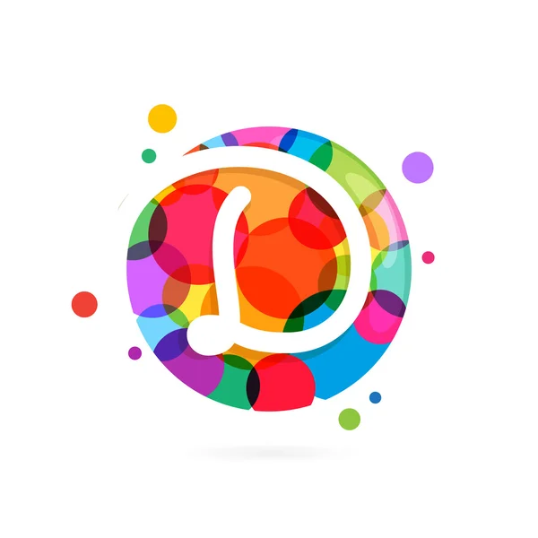 D letter logo in circle with rainbow dots. — Stock Vector