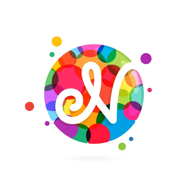 N brief logo in cirkel met rainbow dots. — Stockvector