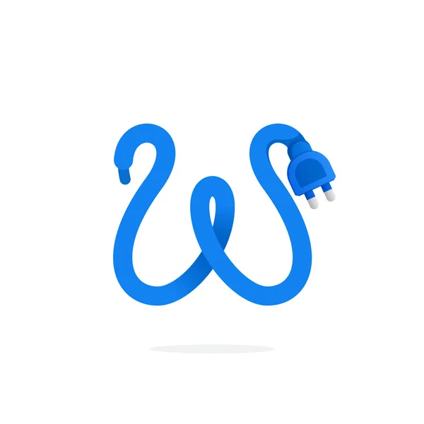 W brev logotyp bildas av plug-kabel. — Stock vektor