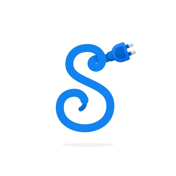 プラグ ケーブルによって形成された S 文字ロゴ. — ストックベクタ