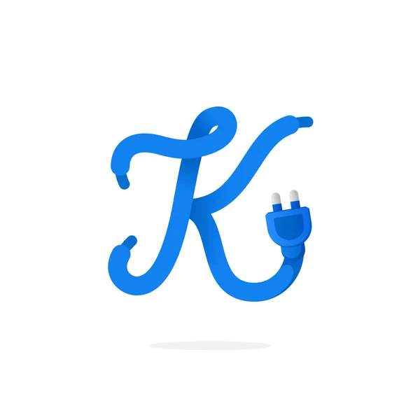 Logotipo de letra K formado por cable enchufable . — Vector de stock