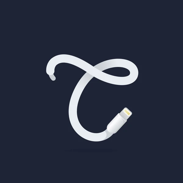 T-logo van de brief gevormd door lightning kabel. — Stockvector