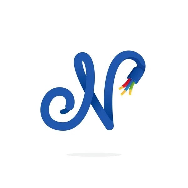 N Letter Logo durch elektrisches Kabel geformt. — Stockvektor