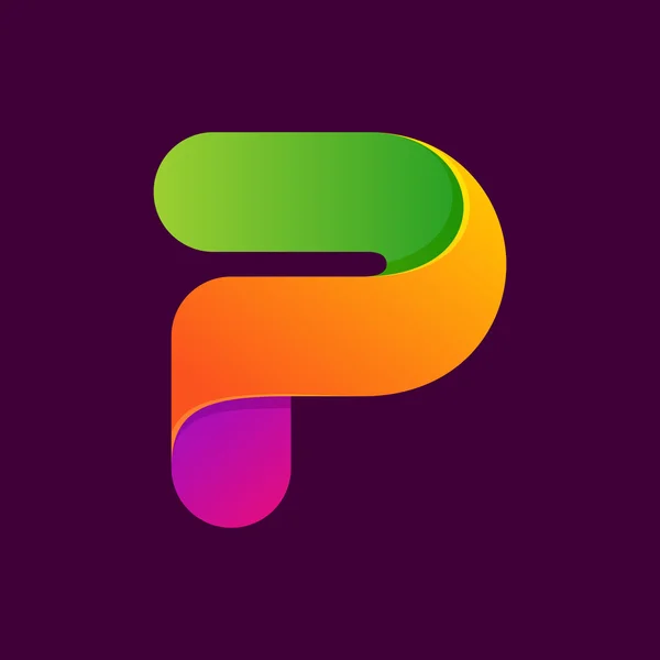 Písmeno P jeden řádek barevné logo. — Stockový vektor