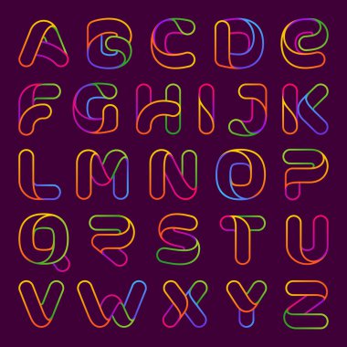 Colorful one line neon letters set.