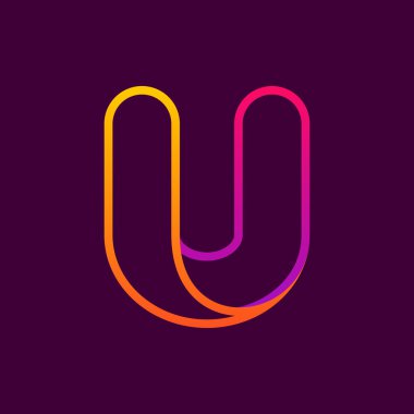 U harfi tek satır neon renkli logo. 