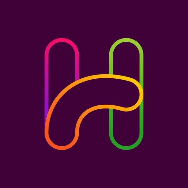 H letter one line neon colorful logo. — Stock Vector