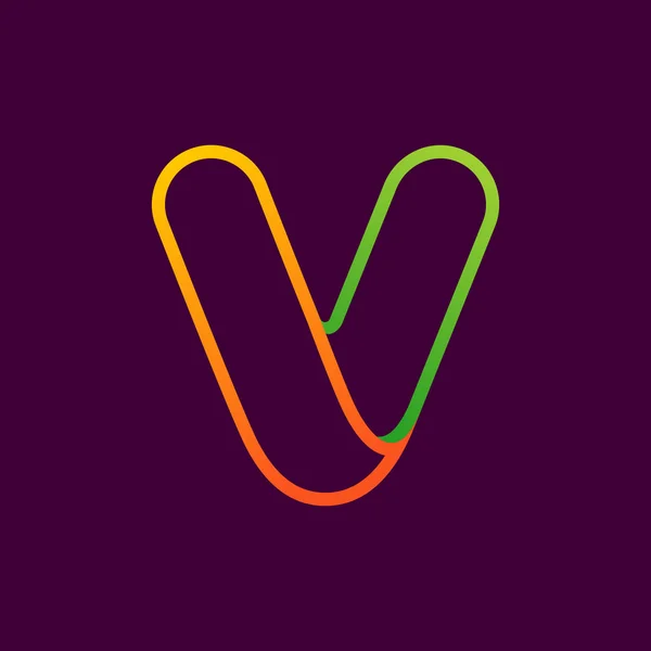 V letra de una línea de neón colorido logotipo . — Vector de stock