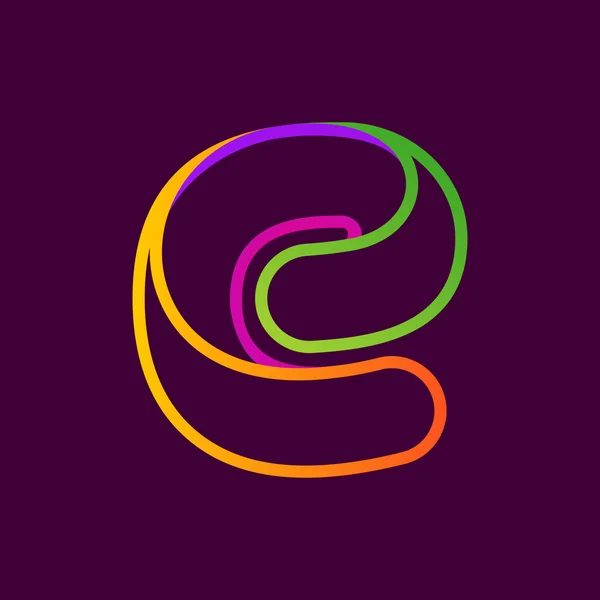 E-písmeno jedna čára neonové barevné logo. — Stockový vektor