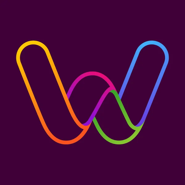 W lettre une ligne néon logo coloré . — Image vectorielle