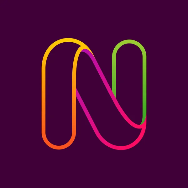 N letter one line neon colorful logo. — Stock Vector