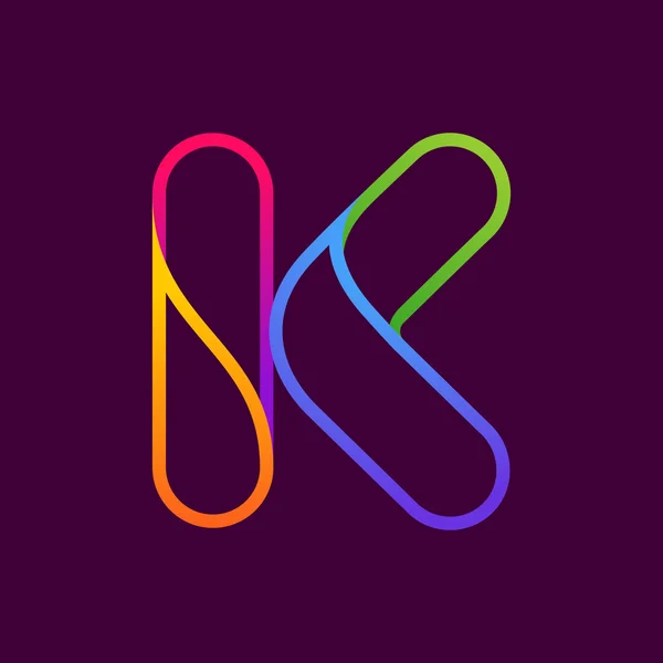 K letra uma linha neon logotipo colorido . —  Vetores de Stock