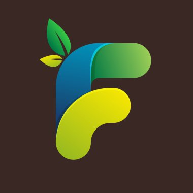 F harf logo yeşil yaprakları ile.