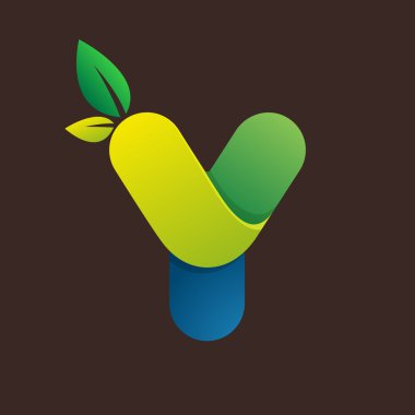 Y harfi logo yeşil yaprakları ile.