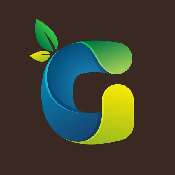 緑の葉と G 文字ロゴ. — ストックベクタ