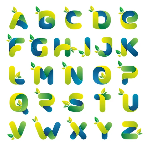 Alphabet écologie avec feuilles vertes . — Image vectorielle