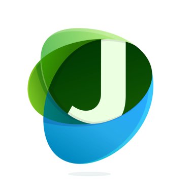 J harfi ile yeşil yaprakları ve mavi damla.