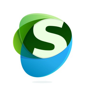 S harfi ile yeşil yaprakları ve mavi damla.