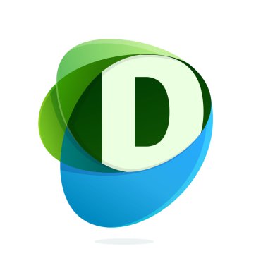 D harfi ile yeşil yaprakları ve mavi damla.