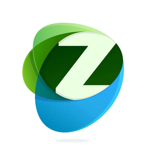 Letra Z con hojas verdes y gotas azules . — Vector de stock