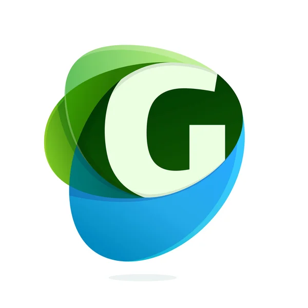 Písmeno G se zelenými listy a modré kapky. — Stockový vektor