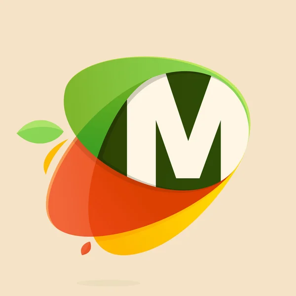 M letter with healthy food shapes. — Stock Vector