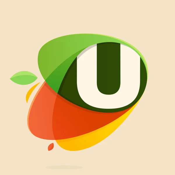 U letter with healthy food shapes. — Stock Vector