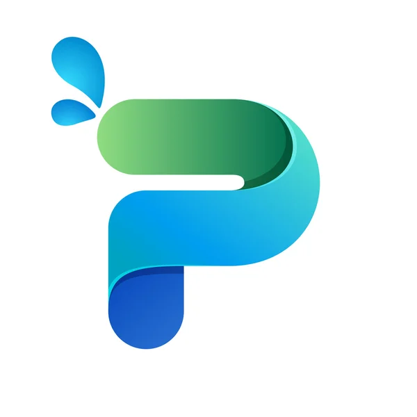 P letter with water waves and drops. — Stock Vector