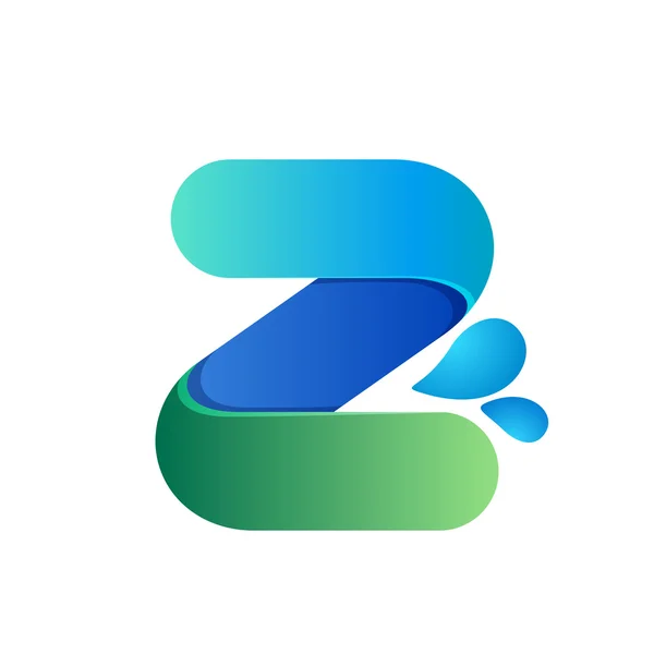 Z letra con olas de agua y gotas . — Vector de stock
