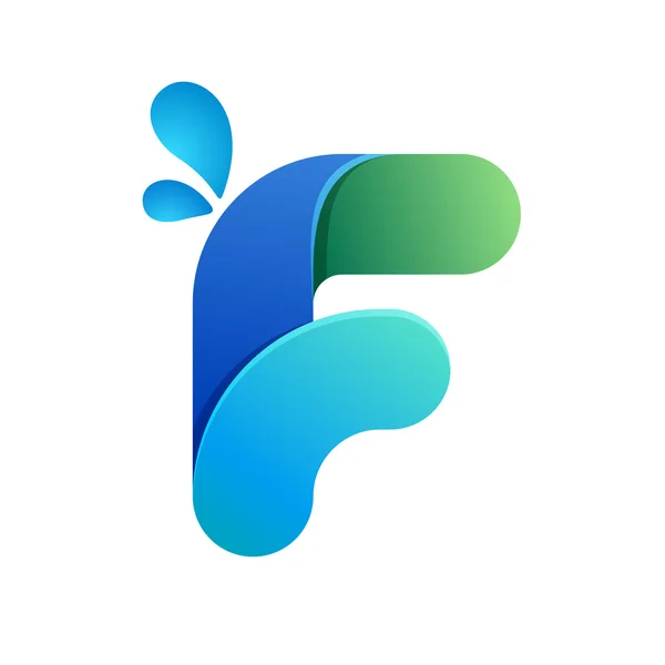 F letter with water waves and drops. — Stock Vector