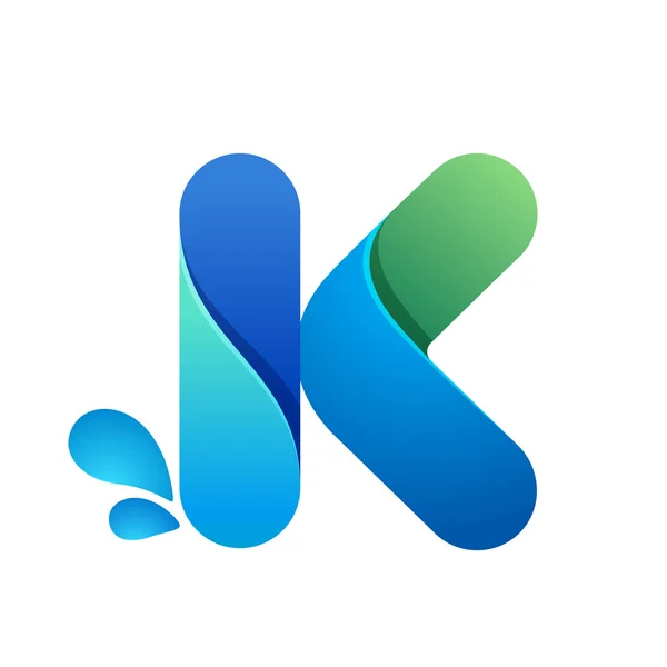 K letter with water waves and drops. — Stock Vector