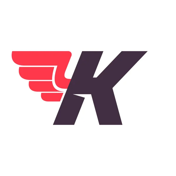 K Buchstabe mit Flügel Logo Design-Vorlage. — Stockvektor