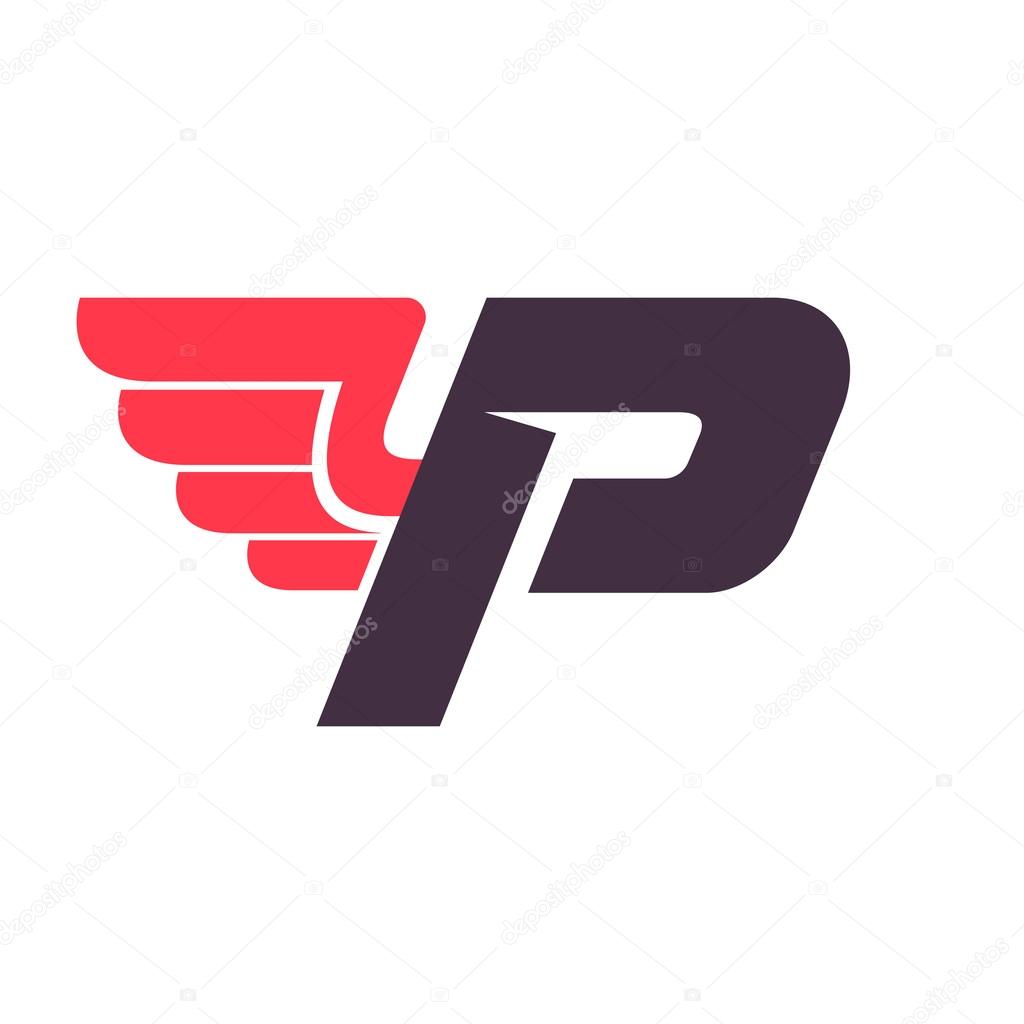 p letter with wing logo design template stock vector