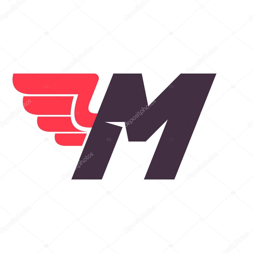  Huruf  M dengan  templat desain  logo  sayap  Stok Vektor 