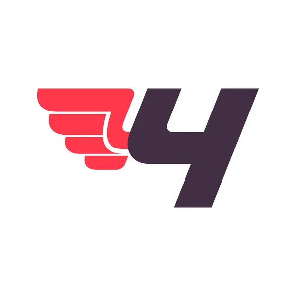 Λογότυπο του αριθμού τέσσερα. Αριθμός με φτερό. — Διανυσματικό Αρχείο