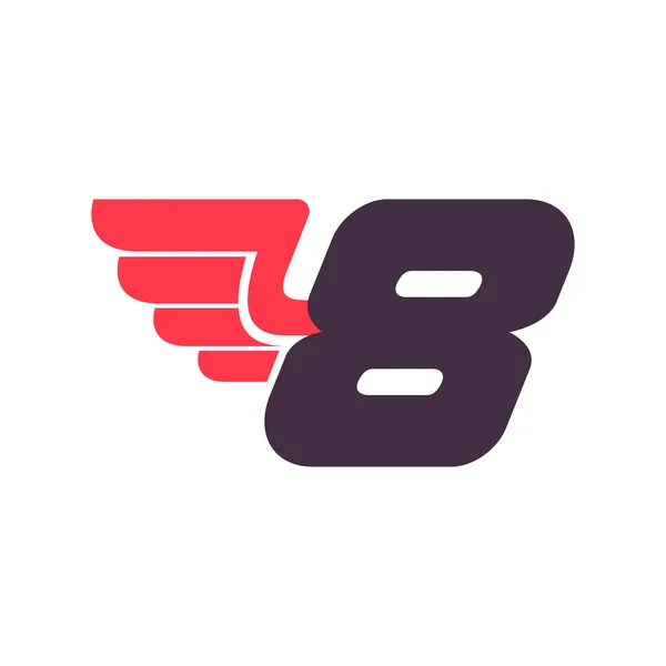 Číslo osm logo. Číslo s křídlem. — Stockový vektor